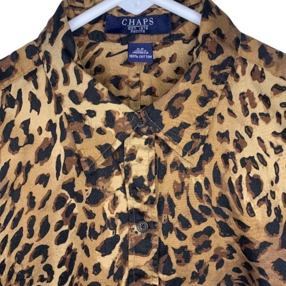 Chaps Top Button Down Shirt Animal Leopard Print Long Sleeves Petite Small PS - Picture 2 of 8